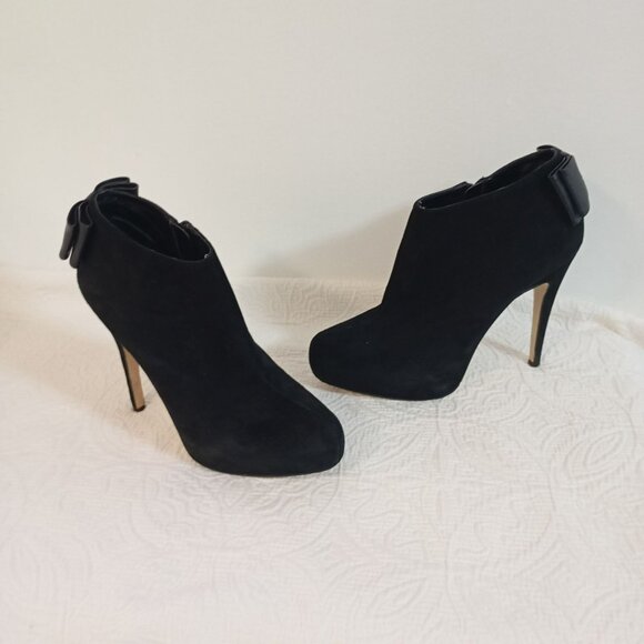 Dolce Vita Womens Black Suede Ankle Boots With Bow Detail Size 8 Stiletto Heel M - Picture 2 of 10